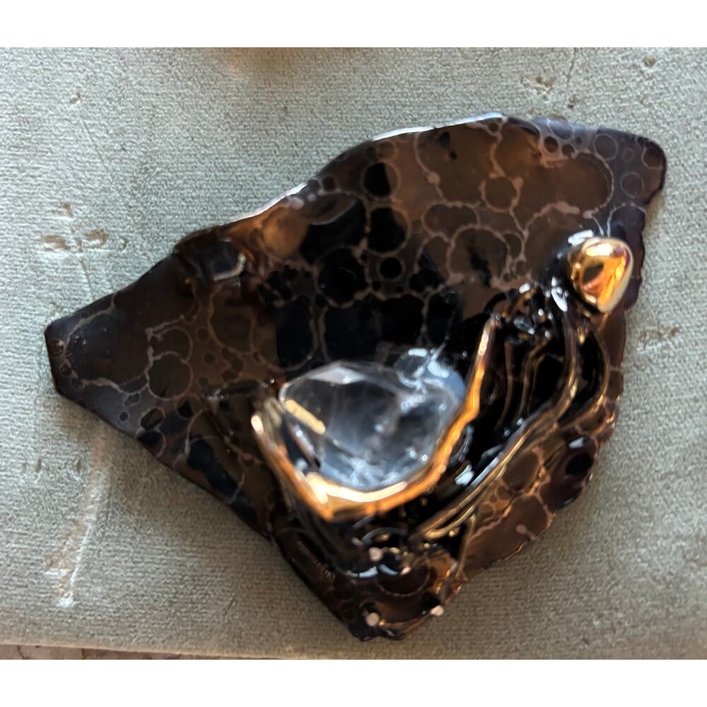 Amy Lacombe Vitage Abstract Ceramic Clay Brooch Jewelry 80'-90' 24K Gold